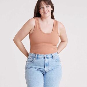 Nuuds Clay Ribbed Scoop Tank Bodysuit